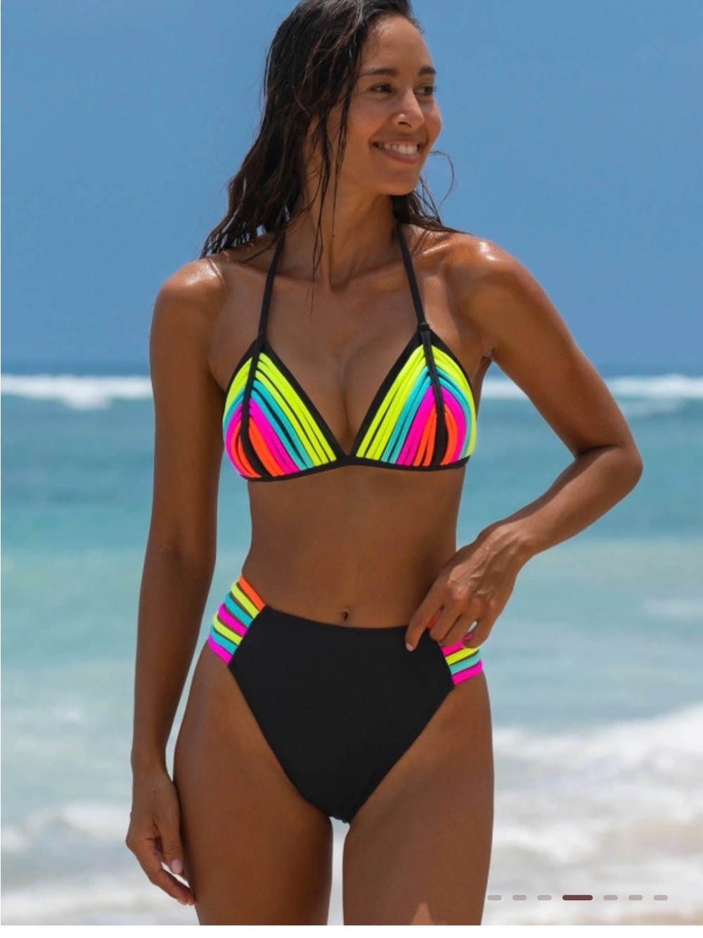 NWT Neon Stripe Black High-Waist Bikini